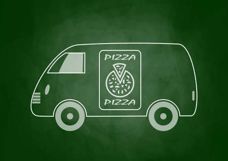 Drawing of delivery van on blackboardのイラスト素材