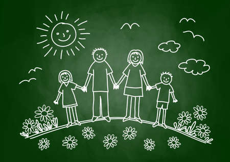 Drawing of family on blackboardのイラスト素材
