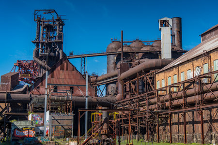 Entrance to Carrie Furnaces steel plant in Pittsburgh Pennsylvaniaの写真素材