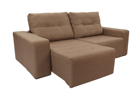 Three seats cozy brown leather sofa isolated on white backgroundの写真素材