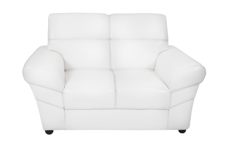 Two seats cozy white leather sofa isolated on white backgroundの写真素材