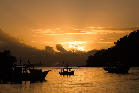 View of the Paraty Bay at sunriseの写真素材
