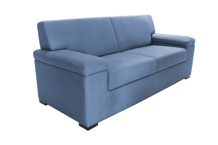 Two seats cozy blue sofa isolated on whiteの写真素材