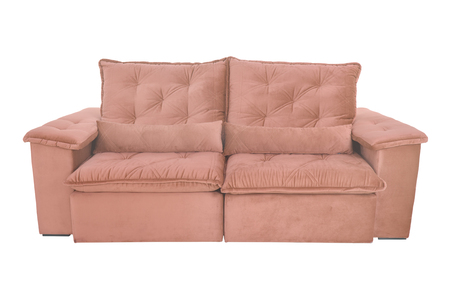 modern blue suede couch sofa  isolated on white backgroundの写真素材