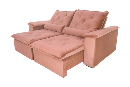 modern blue suede couch sofa  isolated on white backgroundの写真素材