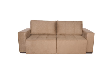 modern brown suede couch sofa  isolated on white backgroundの写真素材