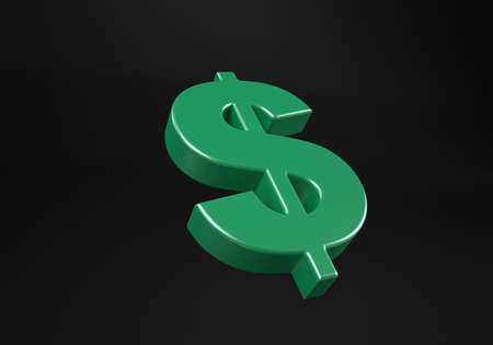 Green dollar sign. US dollar currency symbol isolated on gray background. 3D render.の写真素材