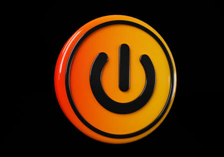 Power media button. buttons. Shiny icon with yellow frame and with reflection.  3d illustration on...