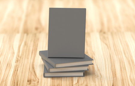 Book made in 3D  used for mockup with neutral cover on wooden backgroundの写真素材