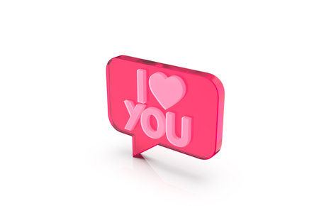 3d render  of speech bubble with phrase I Love You with a heart on white background