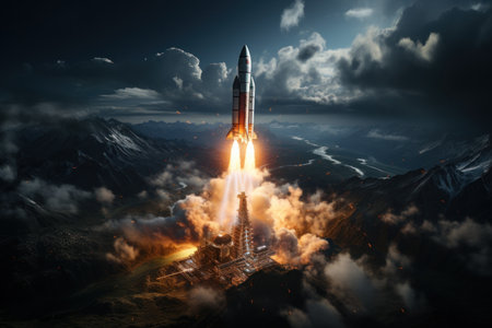Journey to the Stars: Rocket  Soaring into Space. Generative AIの素材