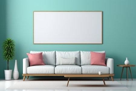 Artful Living: Cozy Living Room with Sofa for Wall  Art Placement. Generative AIの素材