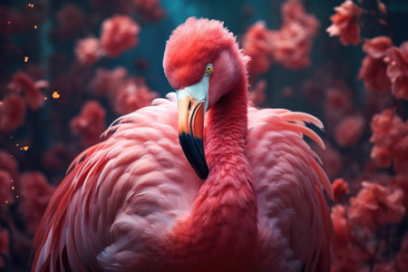Radiant Elegance: Vibrant Pink Flamingo in All Its Beauty.  Generative AIの素材