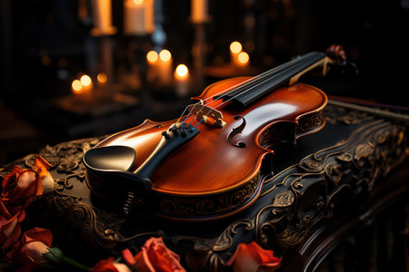 Timeless Melodies: Classic  Violin Resting on a Chest. Generative AIの素材