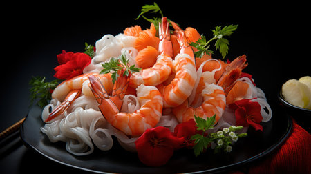 Culinary Delight:  Gastronomic Shrimp Dish. Generative AIの素材