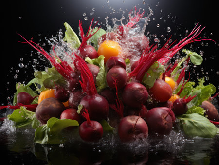 Vivid Contrasts: Beetroot with Vibrant Green and Purple  Hues. Generative AIの素材