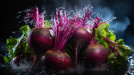 Vivid Contrasts: Beetroot with Vibrant Green and Purple  Hues. Generative AIの素材