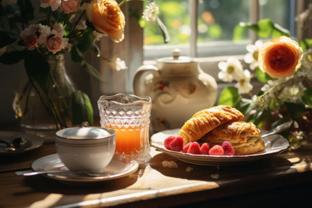 Elegant Breakfast Spread: Chic  Morning Delights. Generative AIの素材