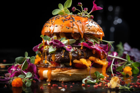 Creative Culinary Masterpiece: Big Burger with Innovative  Design. Generative AIの素材