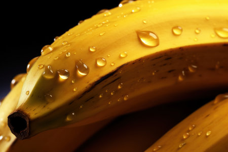 Drenched Delights: Wet  Bananas on Black Background - Generative AIの素材