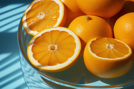 Creative Citrus: Oranges  on a Blue Background - Generative AIの素材