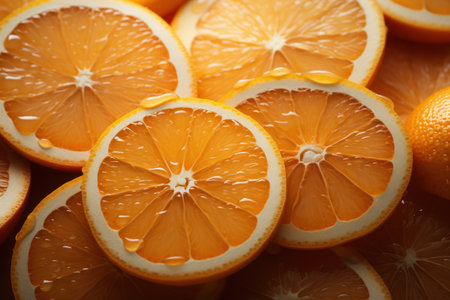 Exquisite Citrus: Sliced Orange on a Patterned Background  with Beautiful Light - Generative AIの素材