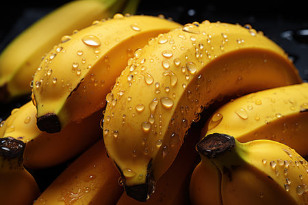 Drenched Delights: Wet  Bananas on Black Background - Generative AIの素材