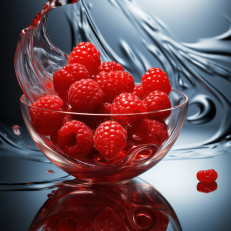 Water Splash Delight: Raspberry with Water Droplets on a  Beautiful Background - Generative AIの素材