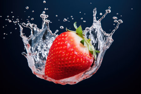 Captivating Strawberry Splash: Water Droplets on a  Strawberry - Generative AIの素材