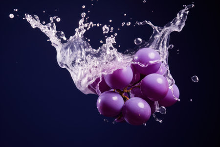 Dramatic Grape Splash: Water  Droplets on Dark Background - Generative AIの素材