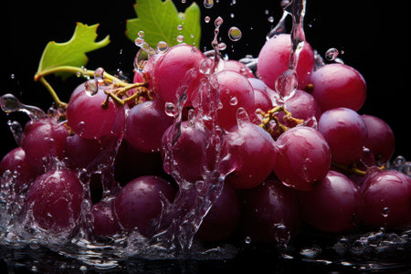 Dramatic Grape Splash: Water  Droplets on Dark Background - Generative AIの素材