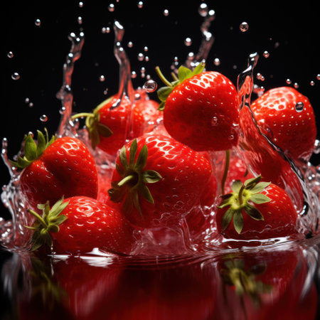 Captivating Strawberry Splash: Water Droplets on a  Strawberry - Generative AIの素材