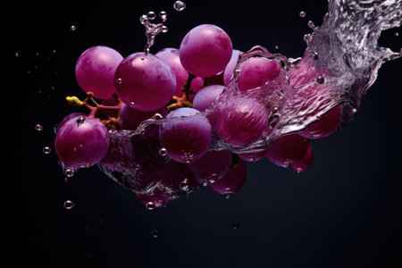 Dramatic Grape Splash: Water  Droplets on Dark Background - Generative AIの素材