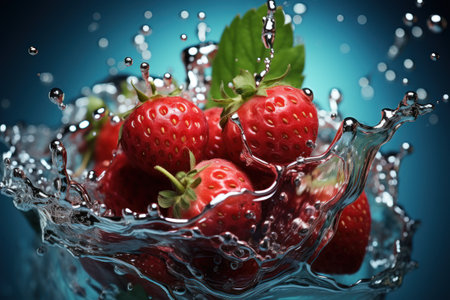 Captivating Strawberry Splash: Water Droplets on a  Strawberry - Generative AIの素材