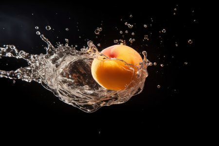 Dramatic Peach Splash: Peach on a Dark Background with  Water Splash - Generative AIの素材