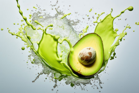 Mesmerizing Avocado Splash: Avocado on a white Background  with Water Splash - Generative AIの素材