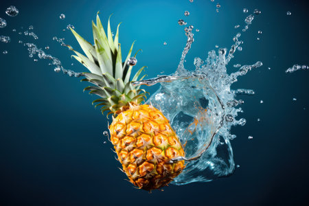 Dramatic Pineapple Splash: Pineapple on a Dark Background with  Water Splash - Generative AIの素材