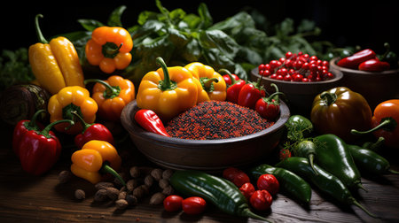 Vibrant Peppers: Colorful  Peppers with Vibrant Hues - Generative AIの素材