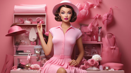 A Mesmerizing Journey in the Enchanted World: Pink Dress Doll. Generative AIの素材
