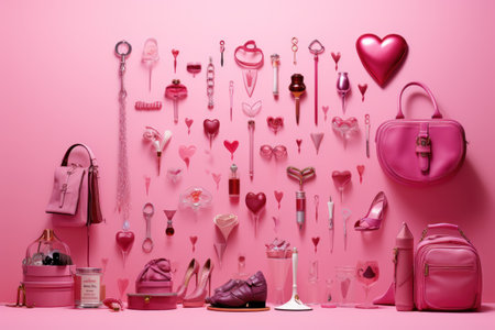 The Enchanting Pink Doll Accessories: A Charming Illustration of Pink Doll Accessories. Generative AIの素材