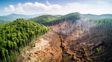Burning Forests: The Devastating Impact of Deforestation. Generative AIの素材