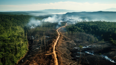 Burning Forests: The Devastating Impact of Deforestation. Generative AIの素材
