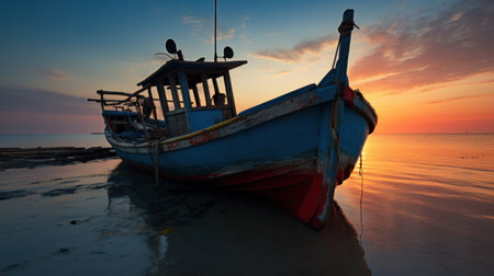 Serene Voyage: Sailing into the Evening Sea. Generative AIの素材