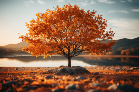 Autumn's Whispers: Tree of Life Represented by a Mesmerizing Autumn Tree. Generative AIの素材