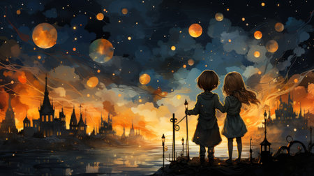 Joyful Connections: Illustration of Happiness, Friendship, and Friends. Generative AIの素材