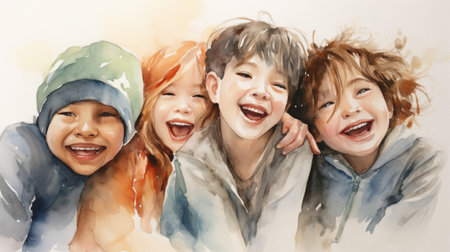 Joyful Connections: Illustration of Happiness, Friendship, and Friends. Generative AIの素材