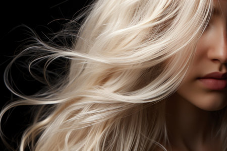 Glorious Tresses: Beautiful Hair Amidst the Mystery of a Dark Background. Generative AIの素材