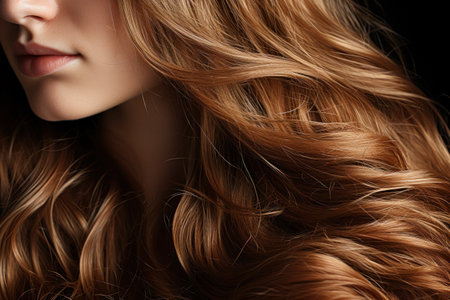 Glorious Tresses: Beautiful Hair Amidst the Mystery of a Dark Background. Generative AIの素材