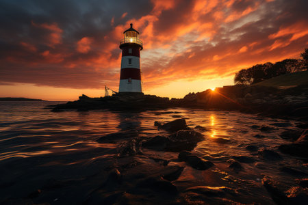 Magnificent Lighthouse with Marvelous Light. Generative AI"の素材