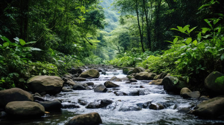 Flowing Life: Water Stream Symbolizing the Cycle of Life. Generative AIの素材